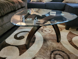 FLOOR MODEL CLEARANCE 3PC  OVAL GLASS COFFEE TABLE
