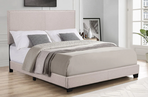 CLEARANCE TWIN BEIGE BED WITH NAILHEADS