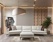 Load image into Gallery viewer, Dylan Ivory Linen 3-Piece Curved 126" Sectional with Ottoman