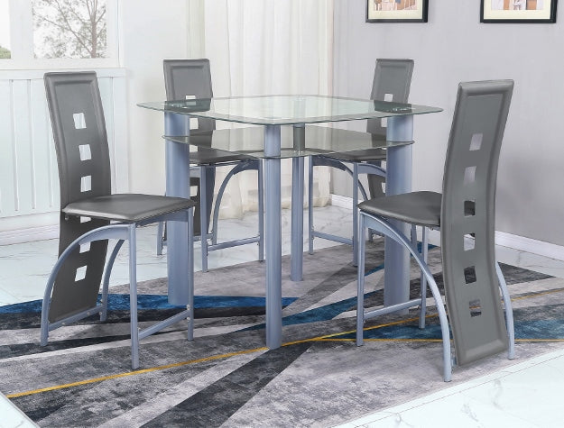 ECHO GRAY GLASS 5 PC COUNTER HEIGHT DINING SET
