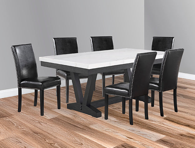 VANCE FAUX MARBLE LEATHER 5PC DINING SET
