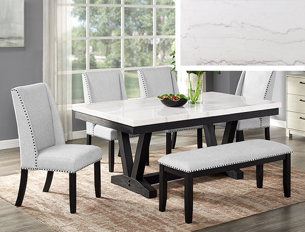 VARLEY GENUINE MARBLE WINGED CHAIRS 5PC DINING SET