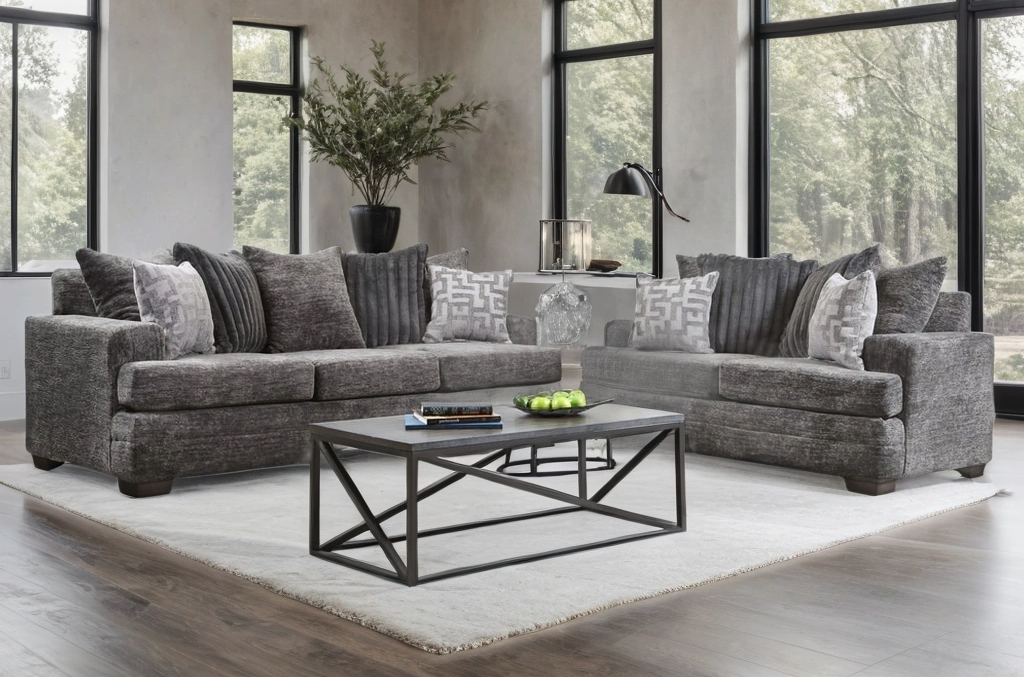 2675-07 CHARCOAL Sofa & Loveseat Set (OVERSIZED)