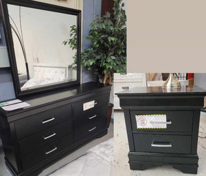 FLOOR MODEL CLEARANCE BLACK DRESSER MIRROR NIGHTSTAND COMBO