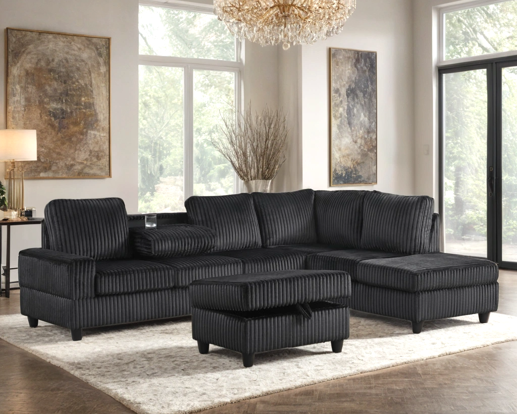 HEIGHTS SECTIONAL WITH DOWN CUP HOLDERS AND STORAGE OTTOMAN