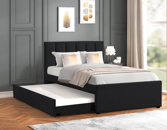 MAYA - Black Twin, Full Platform Bed w/ Trundle