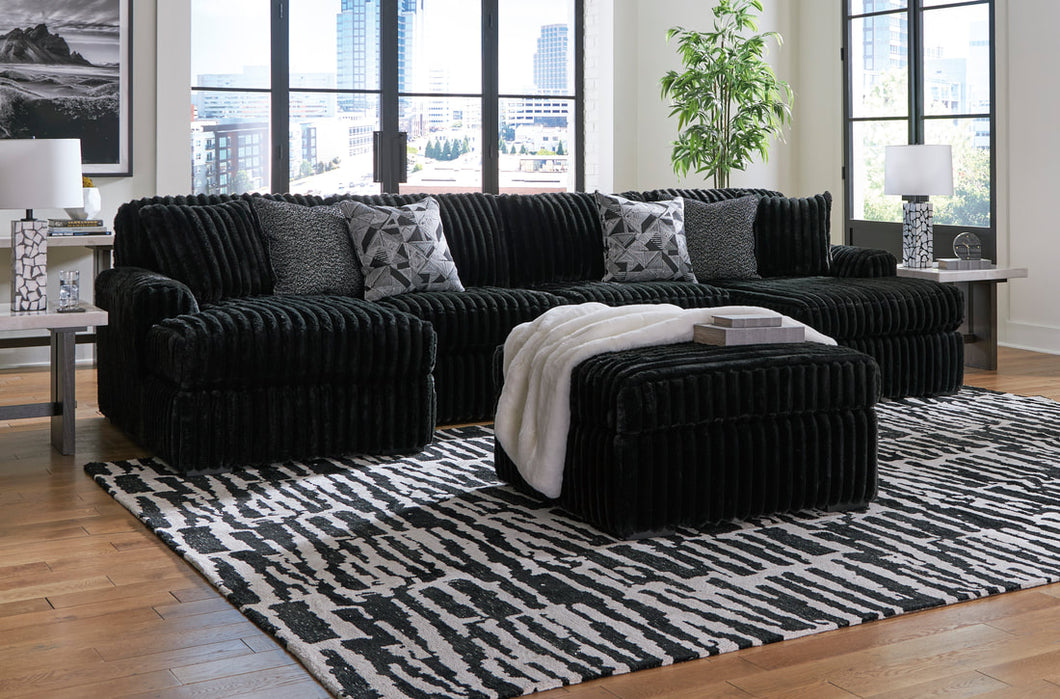Ashley 981 3PC Double Chaise Sectional (BLACK & CHOCOLATE)