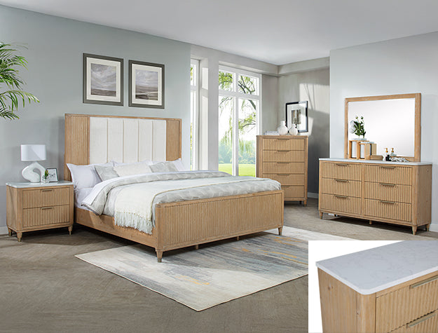 Kara Queen Cerused Natural 6pc Bedroom Set