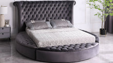 Load image into Gallery viewer, LUX QUEEN GREY VELVET PLATFORM STORAGE QUEEN BED
