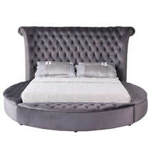 Load image into Gallery viewer, LUX QUEEN GREY VELVET PLATFORM STORAGE QUEEN BED
