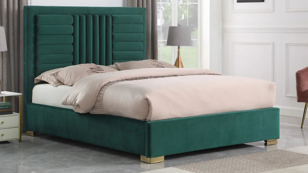 GREEN VELVET PLATFORM KING BED ONLY
