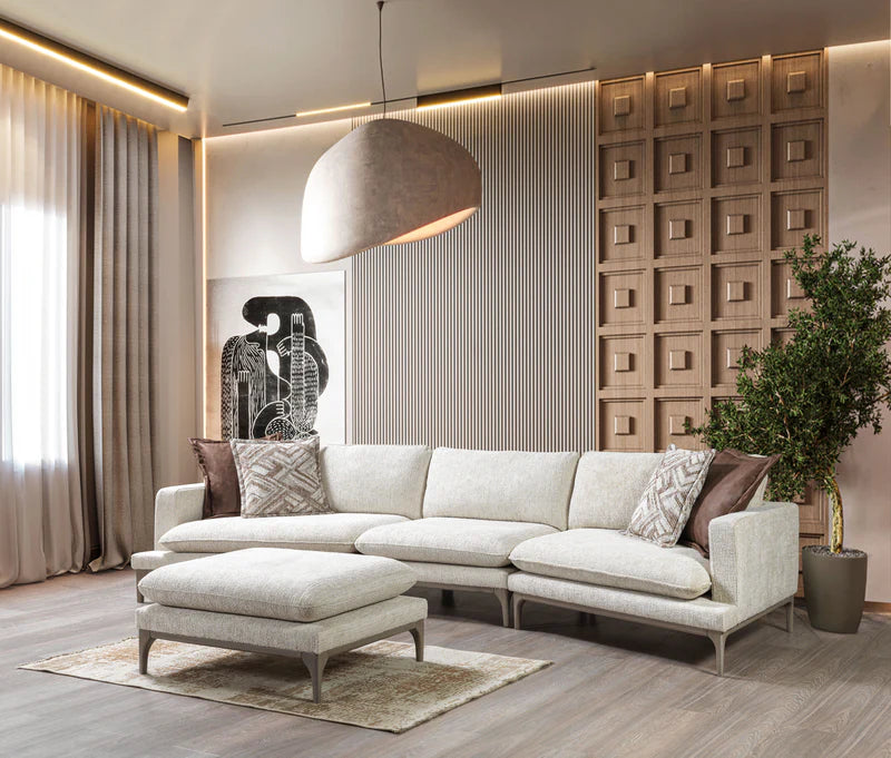 Dylan Ivory Linen 3-Piece Curved 126