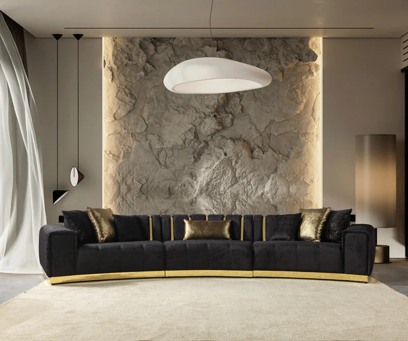 Michelle Black Velvet 3-Piece Curved 165