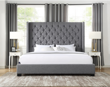 Load image into Gallery viewer, UPHOLSTERED QUEEN BED WITH GREY FABRIC
