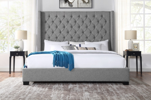 UPHOLSTERED QUEEN BED WITH GREY FABRIC