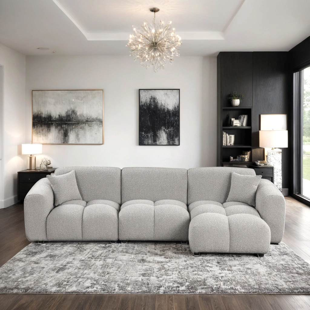 Bella Modern Sectional (Stone, Black & Sand)