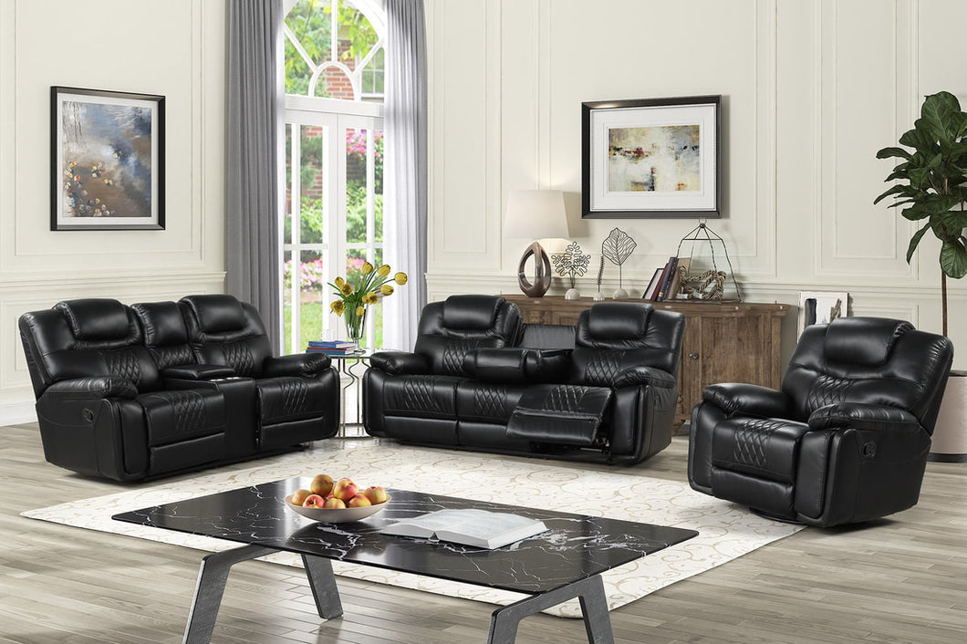 Galveston Black - 3PC OVERSIZED Reclining Set (Black)