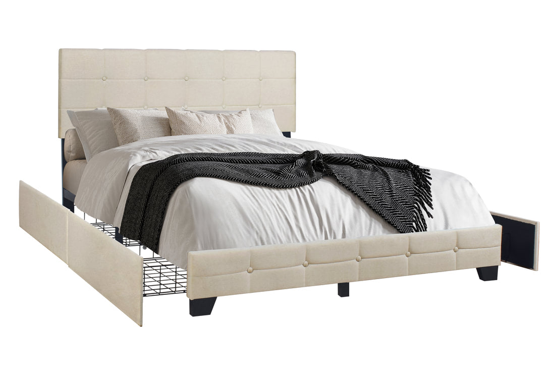 HH995 Beige Platform Bed w/ Side Drawer Storage – Mattress Shack