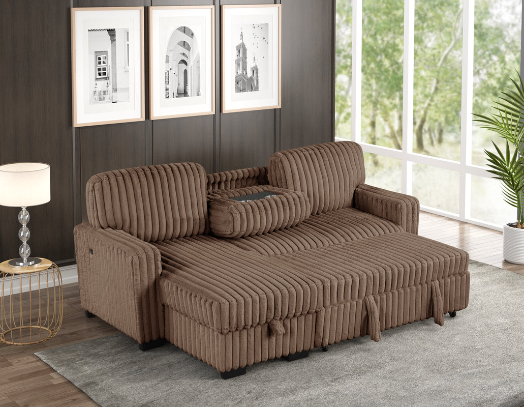 Poland Reversible Sectional With Pull-Out Bed (Brown & Black)