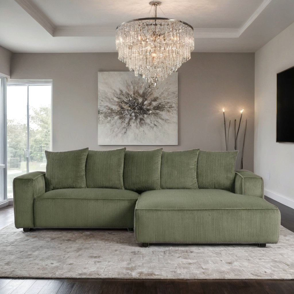 Romeo Sectional Cordoroy (Sage Green,  & Black)
