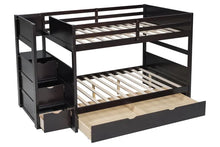 Load image into Gallery viewer, BB50 Espresso FULL/FULL Bunk Bed w/Twin Trundle + Staircase Storage
