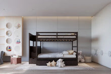 Load image into Gallery viewer, BB50 Espresso FULL/FULL Bunk Bed w/Twin Trundle + Staircase Storage

