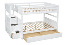 Load image into Gallery viewer, BB51 White FULL/FULL Bunk Bed w/Twin Trundle + Staircase Storage
