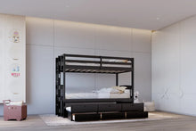 Load image into Gallery viewer, BB42 Black TWIN/TWIN Bunk Bed w/Twin Trundle + 3 Drawers
