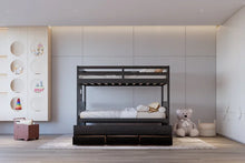 Load image into Gallery viewer, BB42 Black TWIN/TWIN Bunk Bed w/Twin Trundle + 3 Drawers
