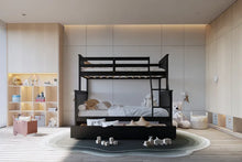 Load image into Gallery viewer, BB22 Black Twin/Full Bunk Bed w/Twin Trundle

