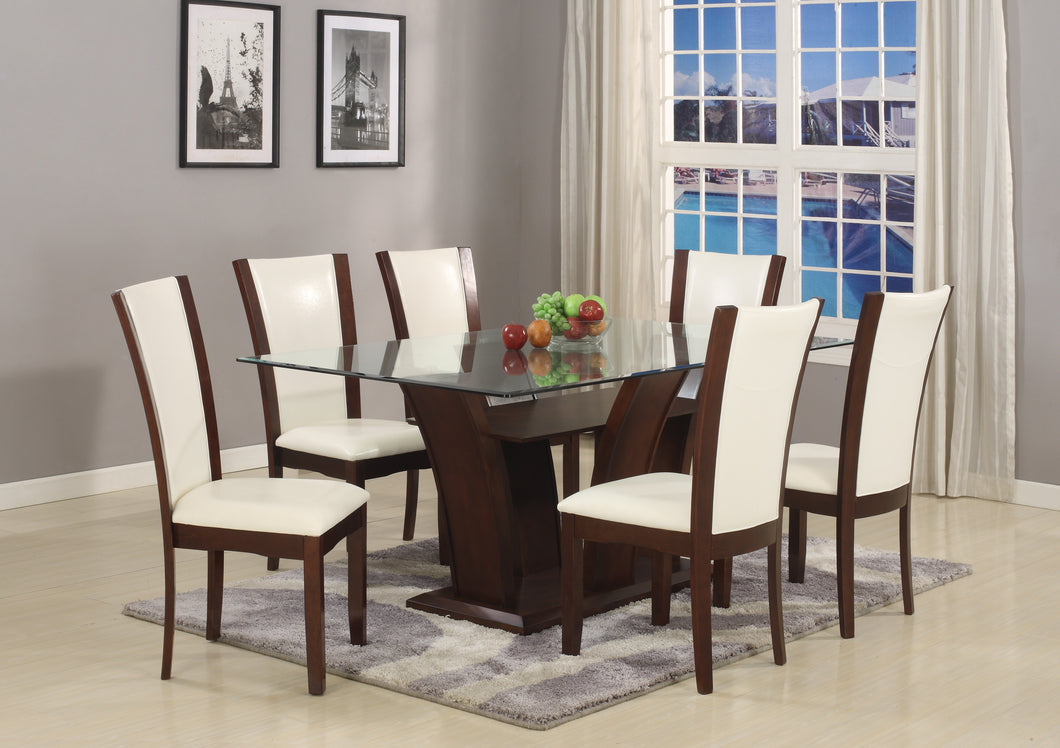 CAMELIA 5 PC GLASS DINING SET WITH WHITE CHAIRS
