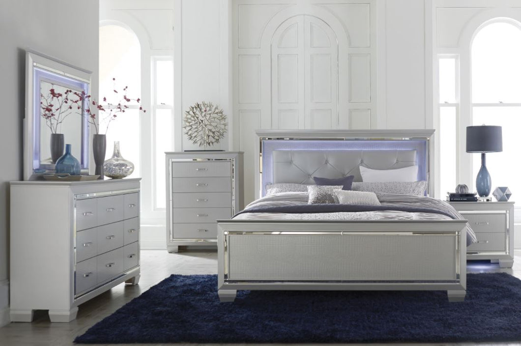 ALLURA SILVER  QUEEN 6PC  BEDROOM SET WITH LED