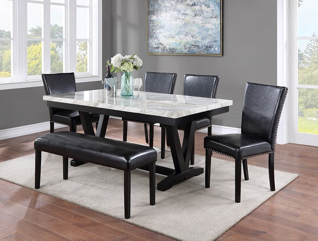 TANNER WHITE MARBLE 5PC DINING SET