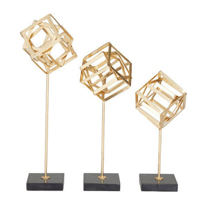 SET OF 3 CONTEMPORARY GOLD SCULPTURES WITH MARBLE BASE