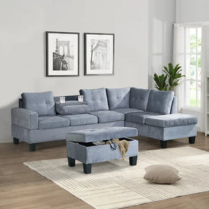 ALLEN PARKWAY VELVET 3PC SECTIONAL & OTTOMAN (3 COLORS)