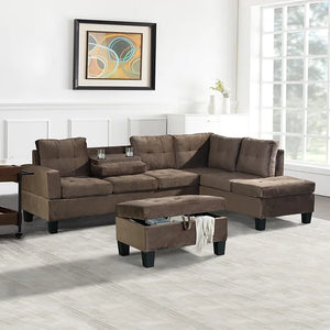 ALLEN PARKWAY VELVET 3PC SECTIONAL & OTTOMAN (3 COLORS)