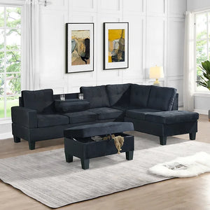 ALLEN PARKWAY VELVET 3PC SECTIONAL & OTTOMAN (3 COLORS)