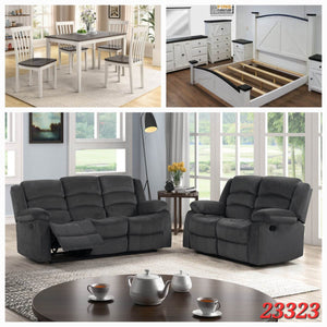 5PC WHITE DINETTE SET, 6PC WHITE BEDROOM SET, AND 2PC GREY RECLINING SET 3 ROOM PACKAGE