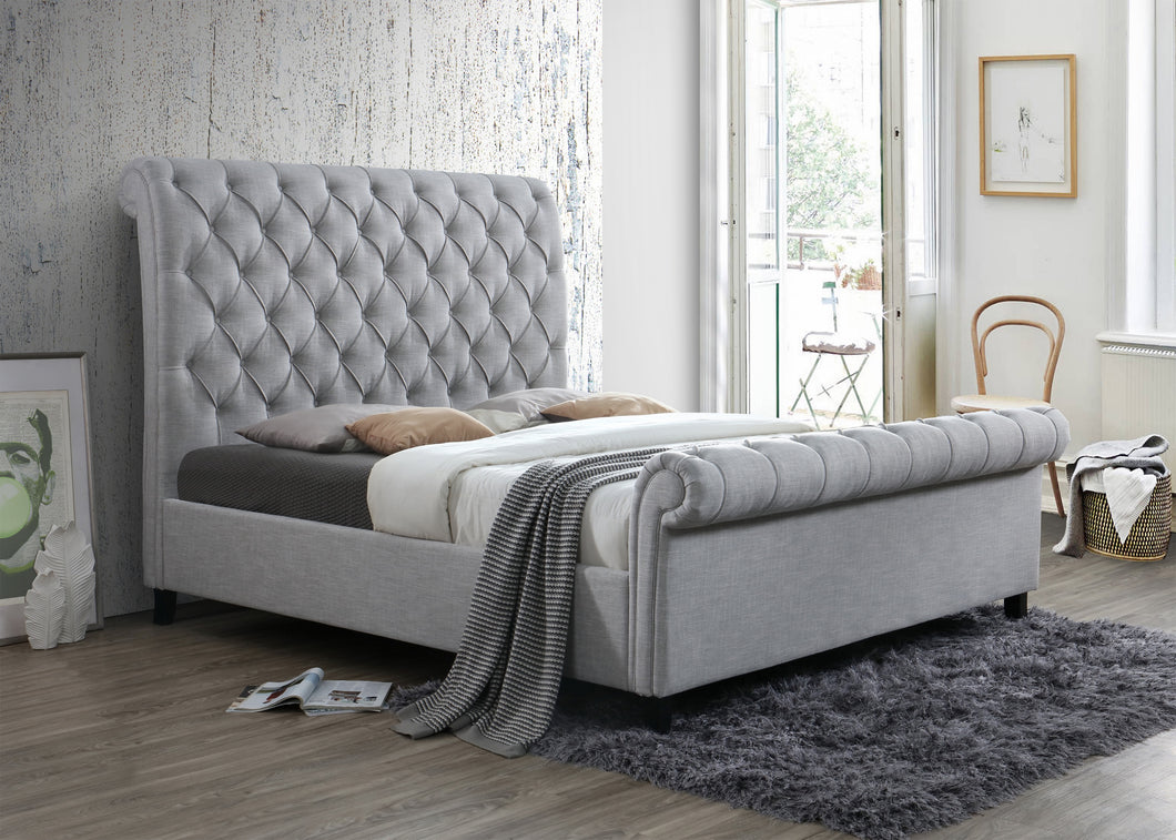 KATE TUFTED PLATFORM SLEIGH BED IN GRAY