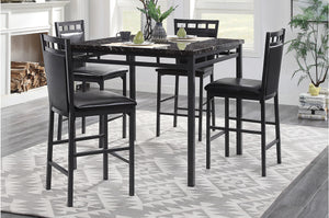 OLNEY COUNTER HEIGHT BLACK FAUX MARBLE TOP 5PC DINING SET