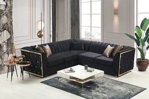 DREAM BLACK VELVET GOLD TRIM SECTIONAL