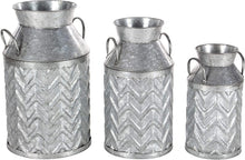 Load image into Gallery viewer, SET OF 3 METAL FARMHOUSE MILK JUGS
