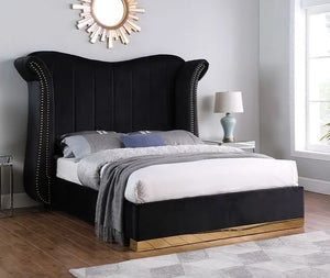 LUNA NAILHEAD PLATFORM BED IN BLACK OR GRAY VELVET