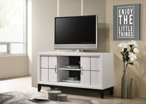 FLOOR MODEL CLEARANCE -AKERSON 55" WHITE TV STAND W/ SLIDING DOORS