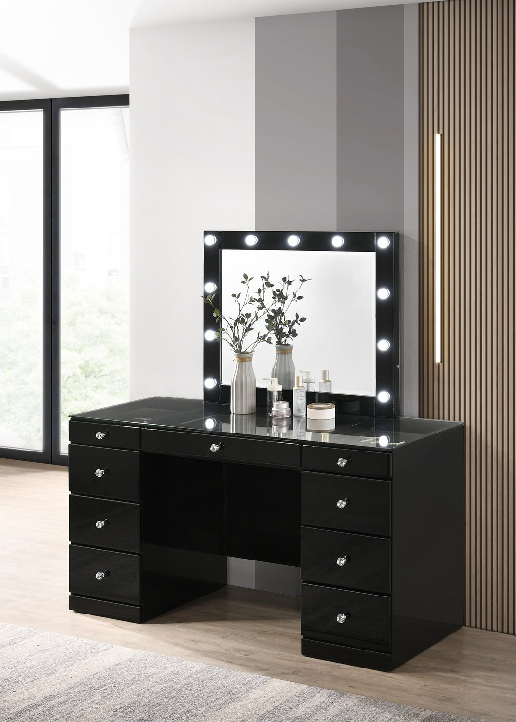 AVERY VANITY WITH DOUBLE SIDED DRAWERS AND LED MIRROR TOP (2 COLORS)