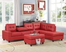 Load image into Gallery viewer, 1HEIGHTS LEATHER 3PC SECTIONAL+OTTOMAN SET WITH DROPDOWN CUP HOLDERS (3 COLORS)
