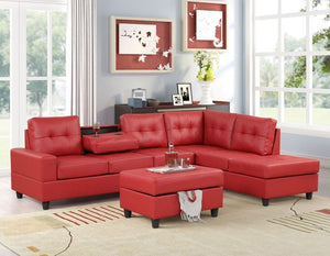 1HEIGHTS LEATHER 3PC SECTIONAL+OTTOMAN SET WITH DROPDOWN CUP HOLDERS (3 COLORS)