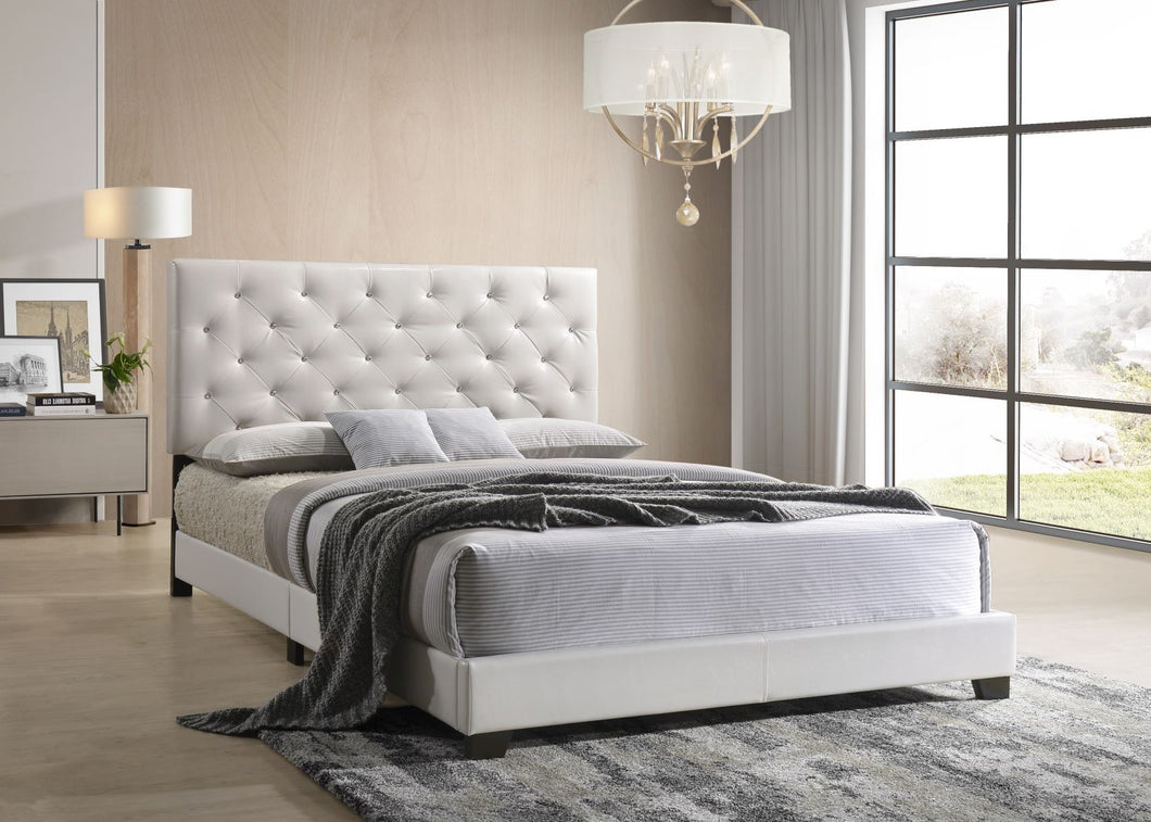 WHITE LEATHER BED WITH DIAMONDS