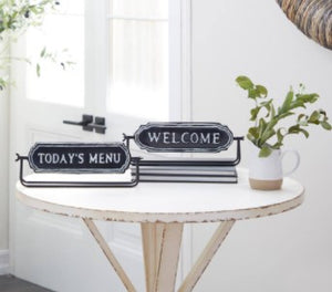 BLACK METAL "WELCOME IN" & "TODAY'S MENU" TABLE SIGNS