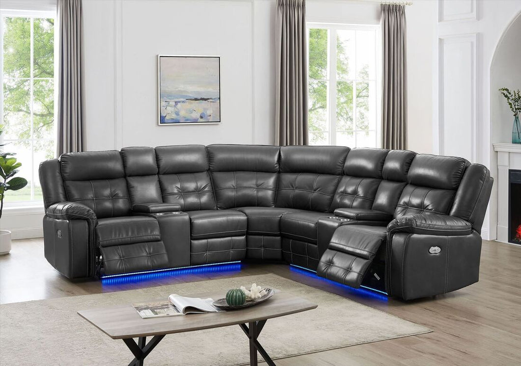AMAZON LEATHER GREY POWER RECLINING SECTIONAL